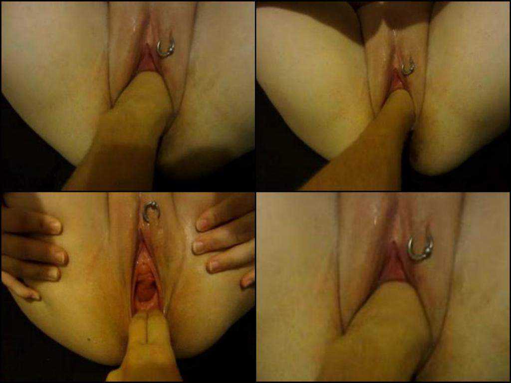 Closeup home made piercing pussy fisting