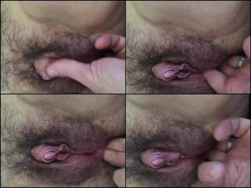 Very hairy pussy wife with colossal clit