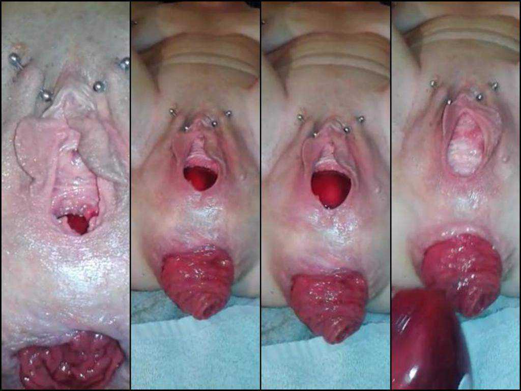 Anus prolapse very close kinky mature with piercing labia