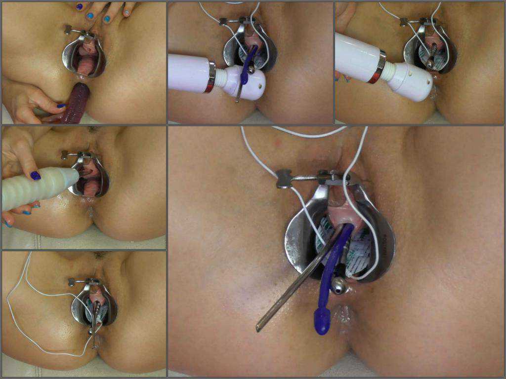 Urethra penetration – BIackAngel 3 dilator, electro peehole and dildo anal very closeup