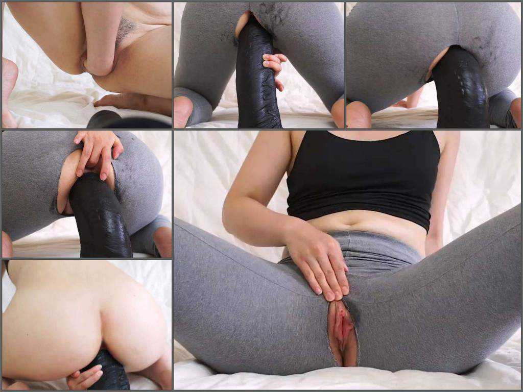 Colossal dildo – Large labia wife closeup self pussy fisting and BBC dildo rides vaginal