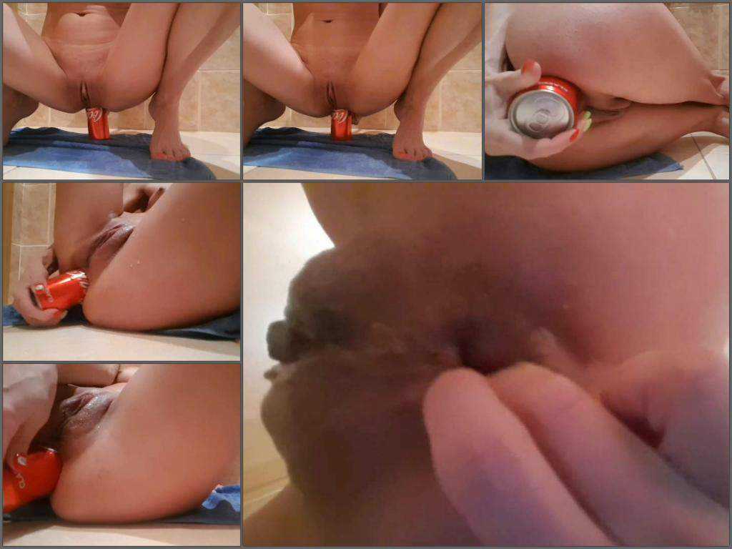 Tin penetration – Very closeup anal gape stretching after bottle penetration