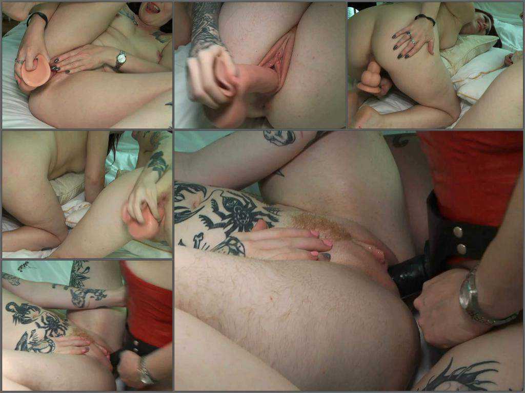 Strapon lesbians – Tattooed lesbians solo and each other dildos games