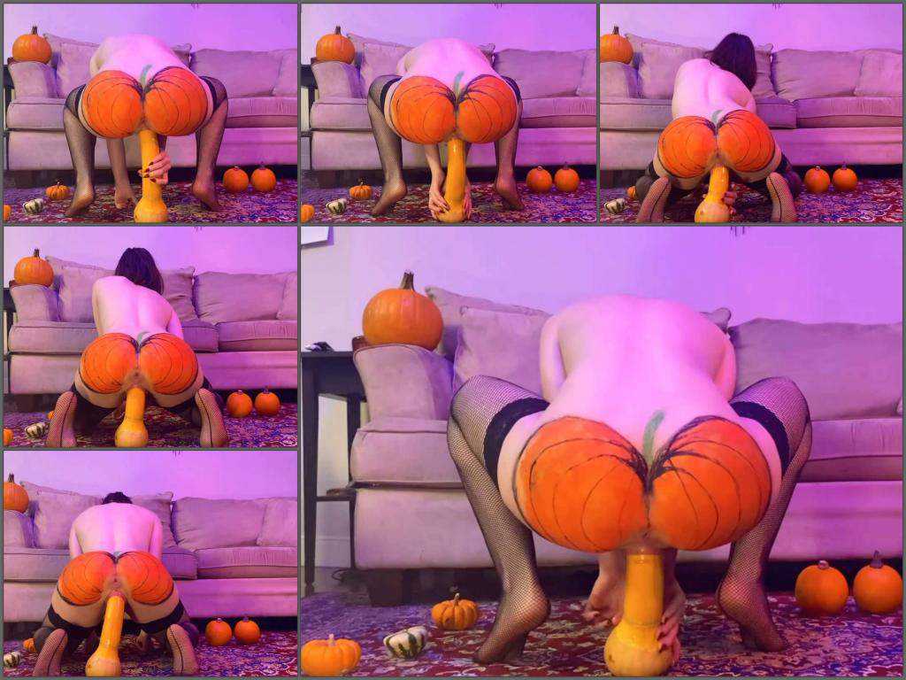 Vegetable pussy – Halloweeen porn with Baddragonslayer – vaginal rides on a long pumpkin