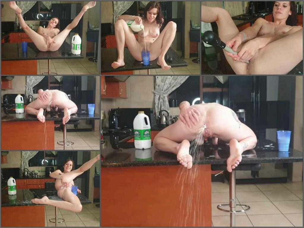 Pussy insertion – Very hot skinny girl milk enema and farting on the kitchen table