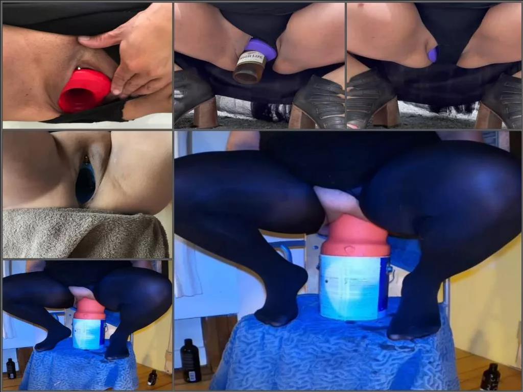Dildo riding – Amateur BBW wife try new shocking butplug vaginal