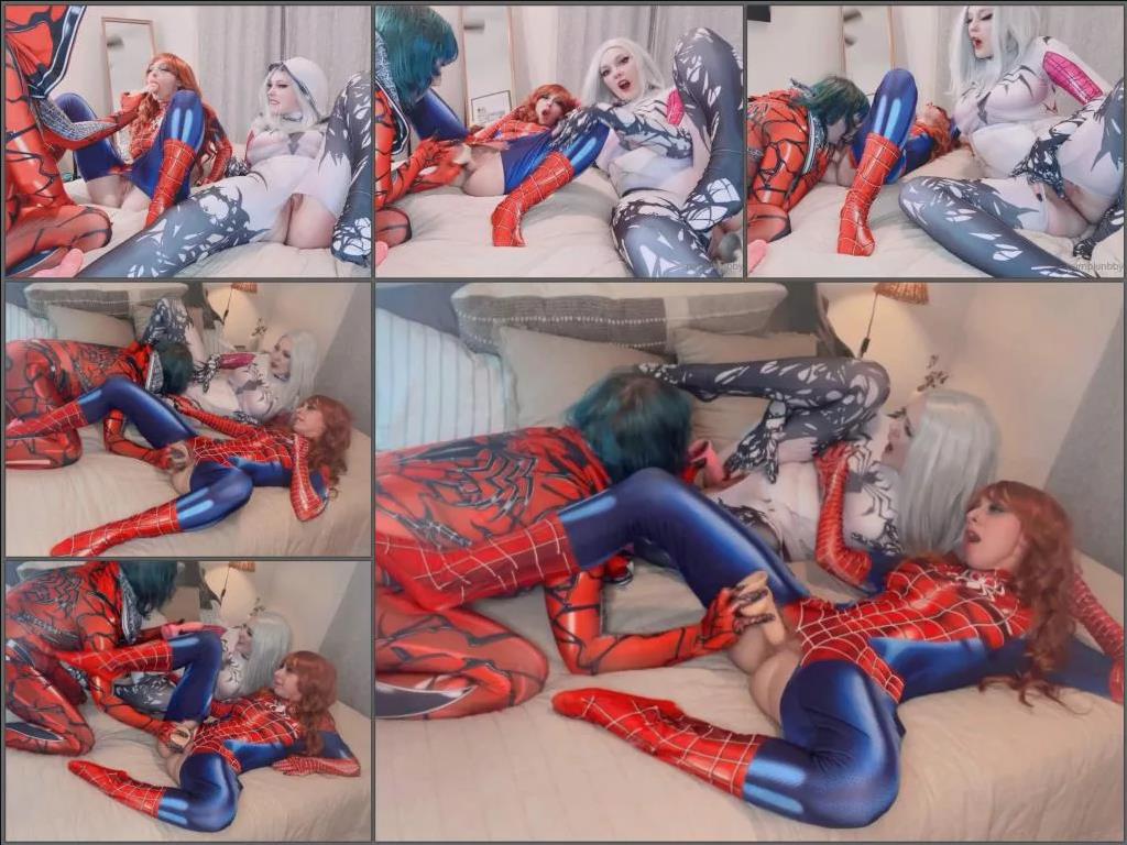 Pussy insertion – Webcam pornstars Pumpkinbbyx Spider-Slut Cosplay Threesome